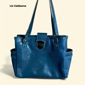 Liz Claiborne Blue Croc-Texture Tote